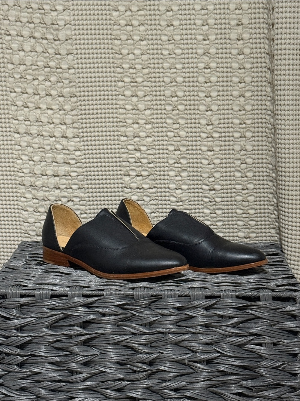 Nisolo Black Leather D'Orsay Flats with Tan Sole